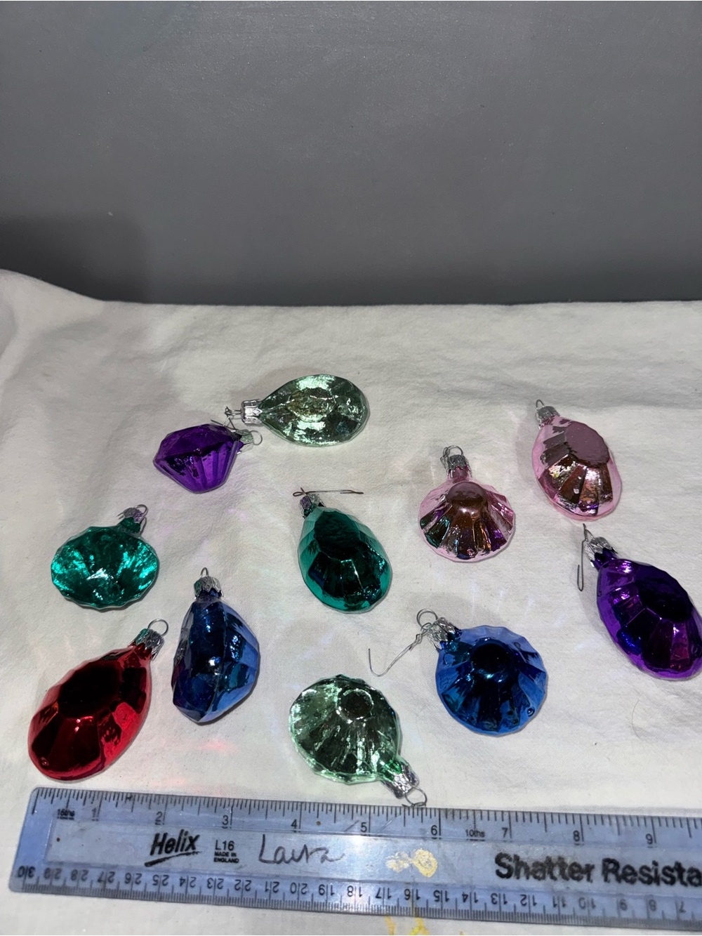 Set 11 Vintage mercury glass style Jewel Tone Christmas Ornaments Colors